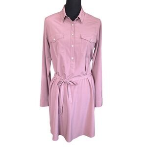 Eddie Bauer Mauve Long Sleeve Roll Tab Stretch Shirt Dress, Medium, Lightweight